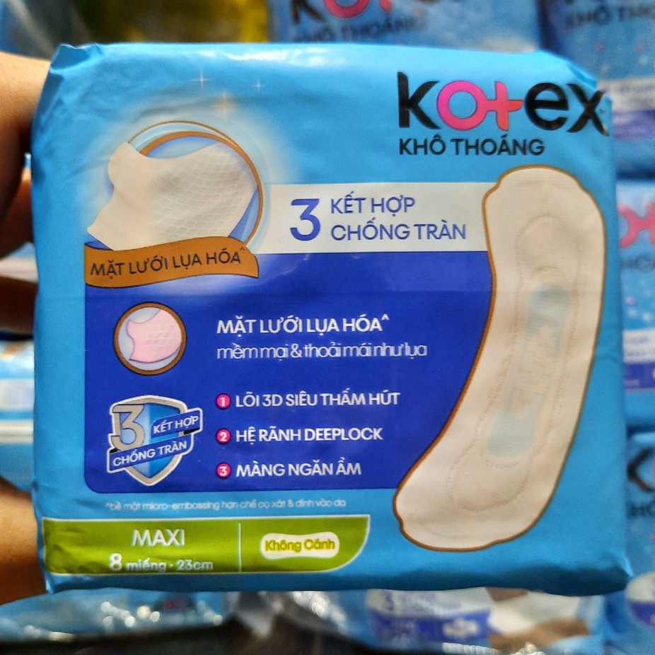 Băng Vệ Sinh Kotex Khô Thoáng 23cm Dày Không Cánh 8 Miếng