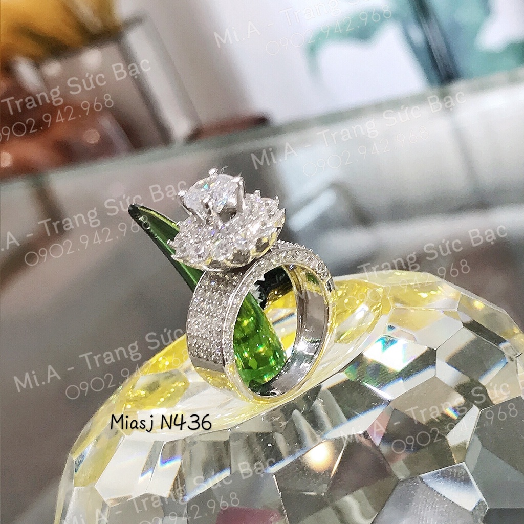 Nhẫn nữ bạc Ý S925 nạm đá xoàng cao cấp MiASJ N436 bản to sang trọng