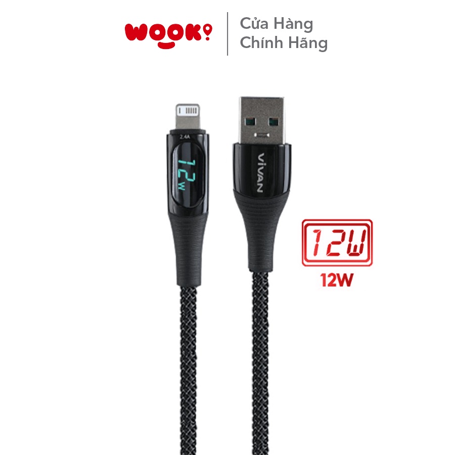 Cáp Sạc Nhanh Truyền Dữ Liệu 1m Cổng USB To Đầu Chuyển Đổi Khác 12W 2.4A VIVAN VIL100 Màn Led Hiển Thị Công Suất Sạc