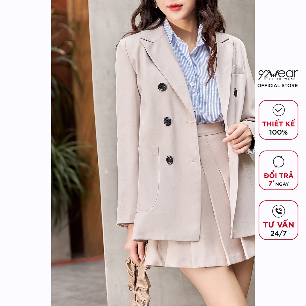 Áo vest nữ 92WEAR, thiết kế hàn quốc dài tay túi ốp hai hàng cúc thanh lịch, trẻ trung VDW1170 | BigBuy360 - bigbuy360.vn
