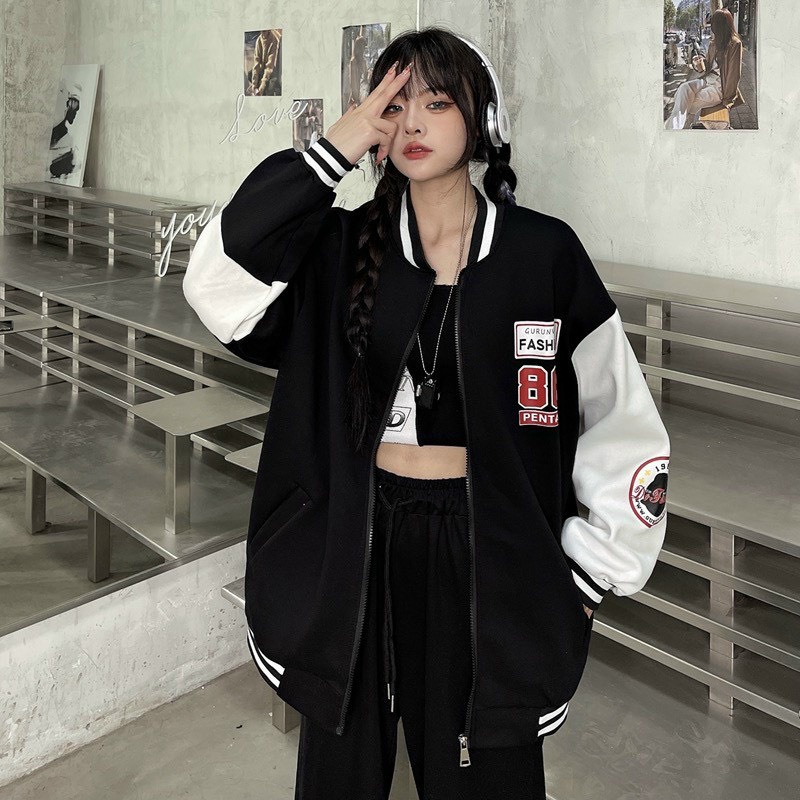 Áo Khoác Nỉ Bomber 86 Unisex Nam Nữ 2 Màu Đen Xám Form Rộng Ulzzang NB03