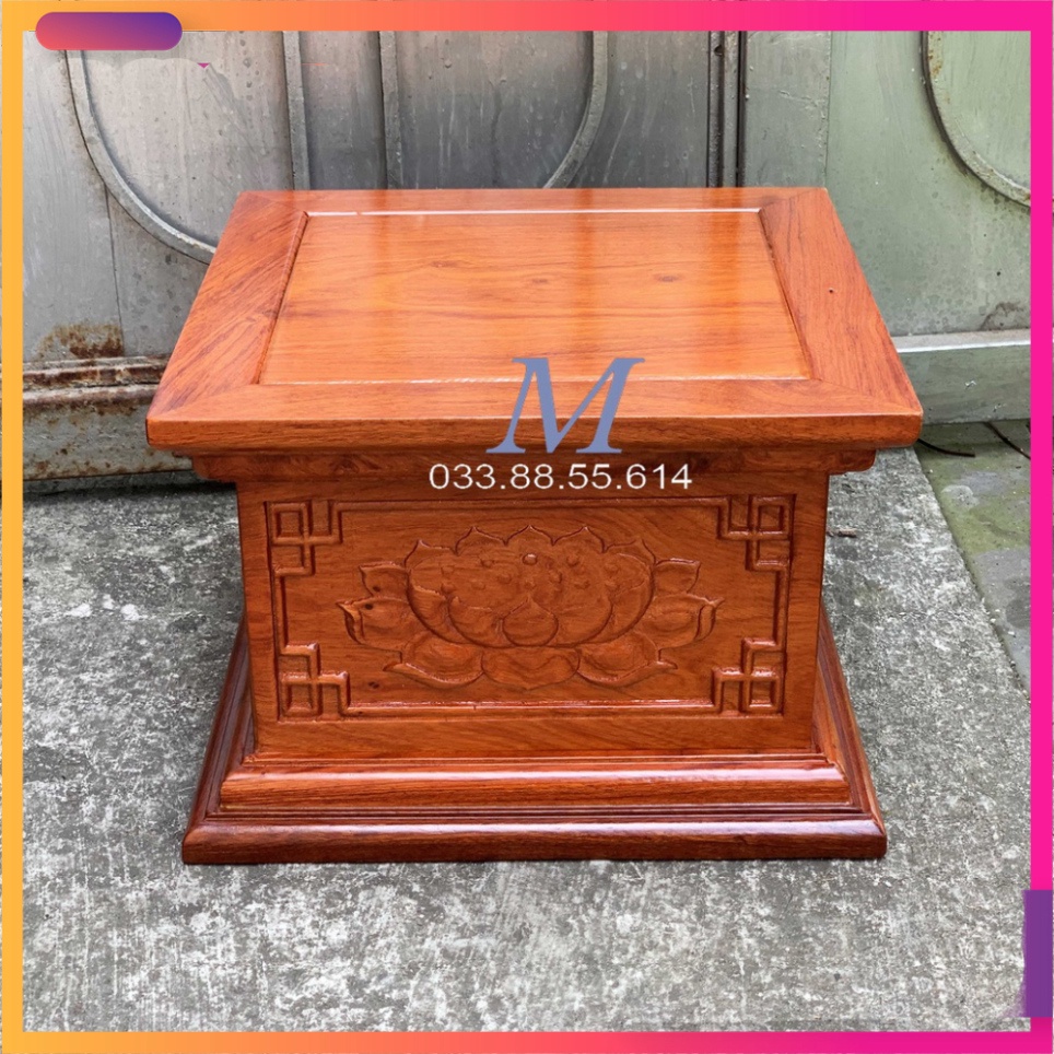 Đế Vuông Hộp Hoa Sen Chiện Gỗ Hương Cao 17cm