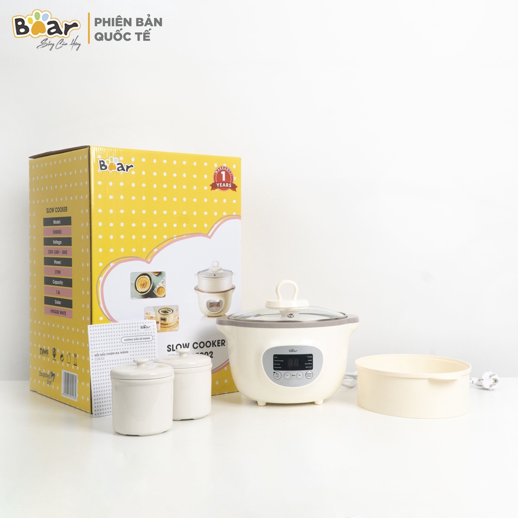 Nồi Nấu Chậm, Nồi Ủ Cháo Bear SUBE002 1.6L - Hàng Chính Hãng Bảo Hành 12 Tháng