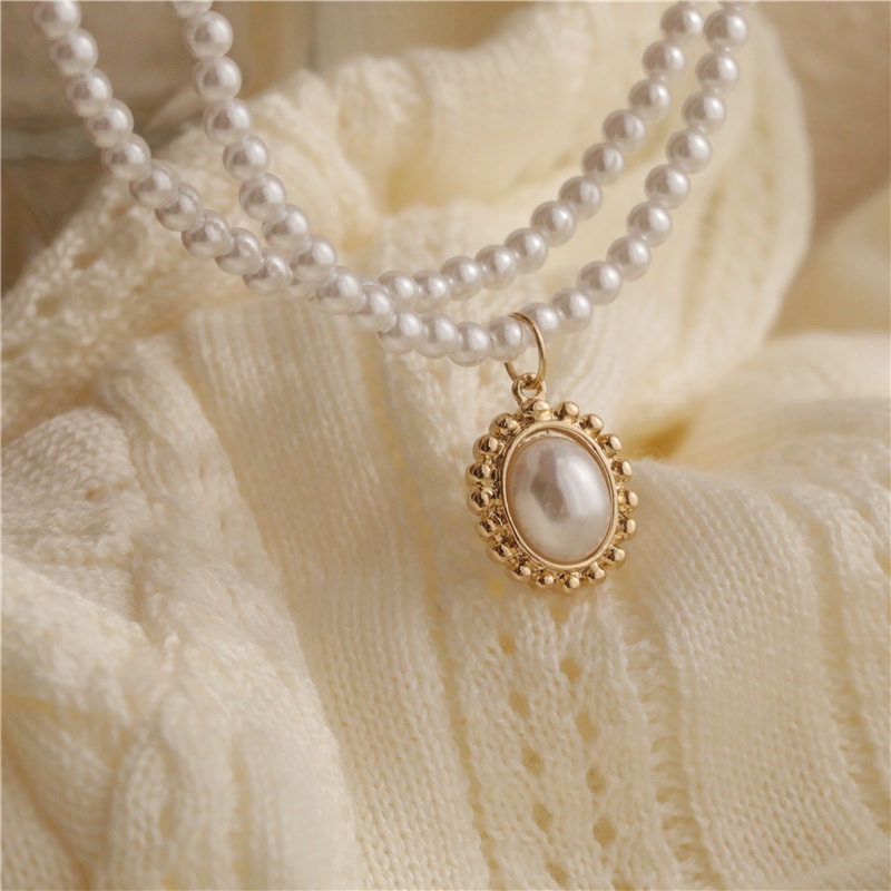 Vòng Cổ Choker Hai Lớp Đính Hạt Ngọc Trai Cổ Điển
