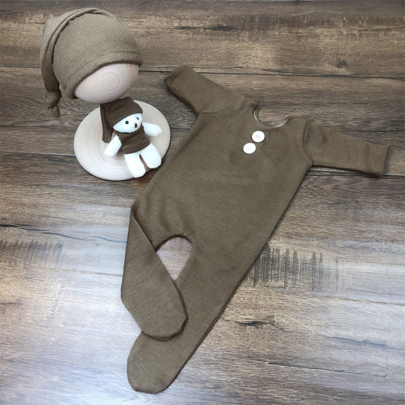 Set Đồ 3 Món Gồm Áo Liền Quần Tay Dài Và Nón Đội Dành Cho Búp Bê Sơ Sinh Chụp Hình