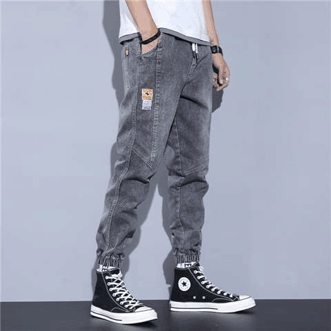 Quần jean ống túm dáng rộng phối vải rách cá tính cho nam size S-5Xl 3 phong cách