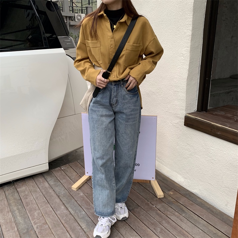 【ZHELIHANGFEI】Áo Sơ Mi Nữ Tay Dài Form Rộng Theo Phong Cách Retro Hợp Thời Trang