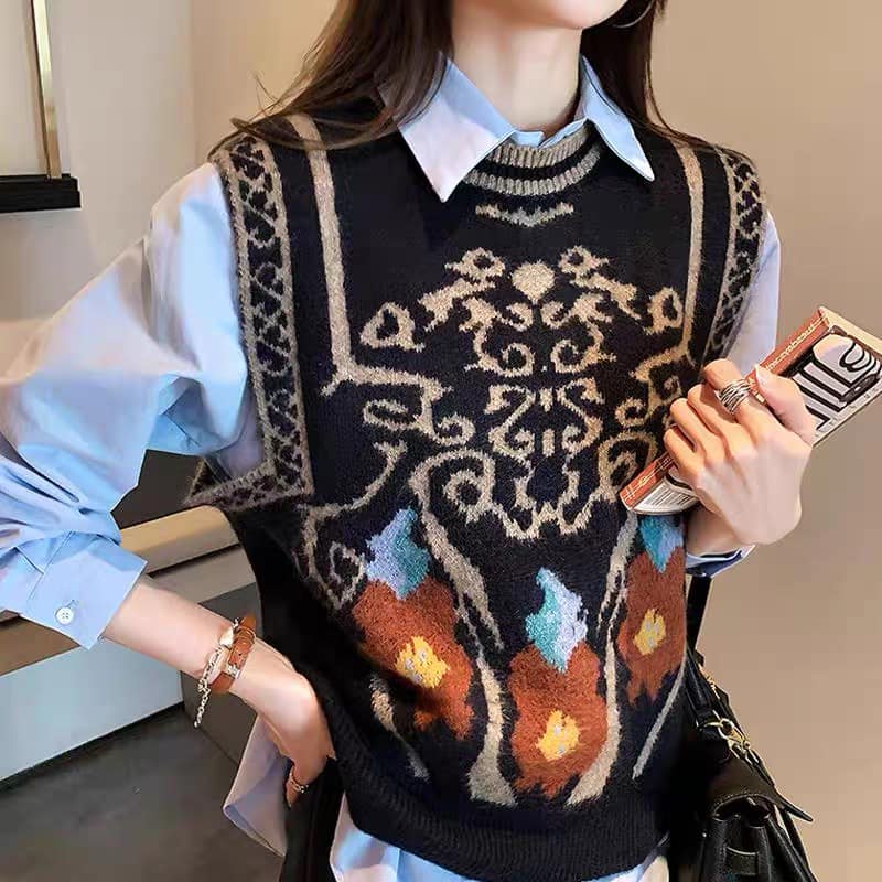 Áo len nữ gile hoa tiết hàng Quảng Châu cao cấp L1