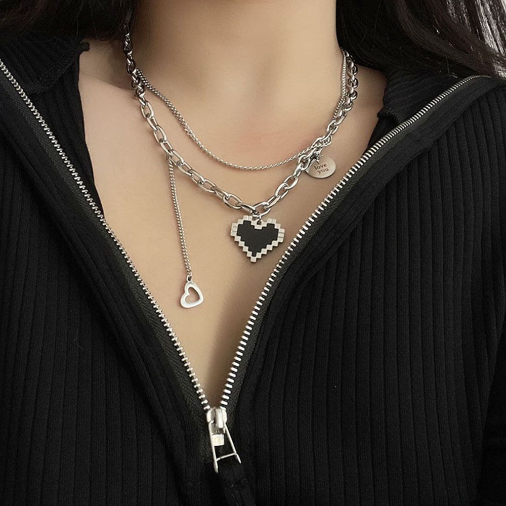 Dây chuyền hai lớp bằng thép titan mặt hình trái tim phong cách punk thời trang cho nữ