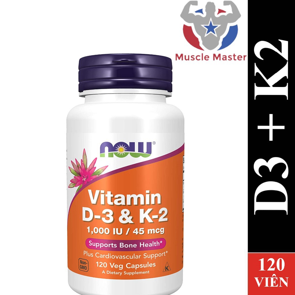 Thực Phẩm Bổ Sung Tăng Sức Đề Kháng, Săn Chắc Xương NOW Vitamin D3 + K2 120 Viên
