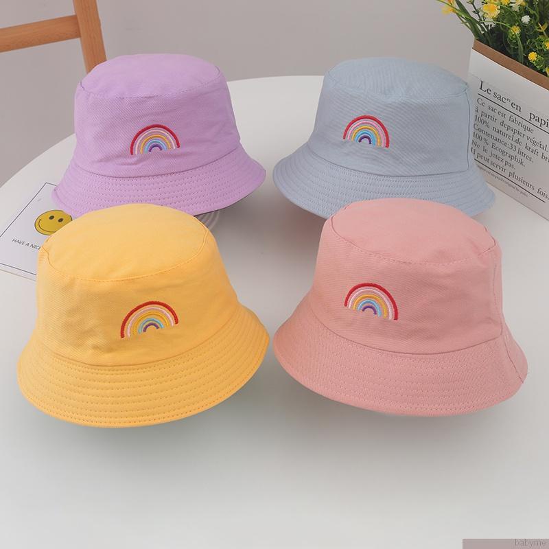 Mũ tròn vành 2 mặt chống nắng họa tiết cầu vồng cho bé