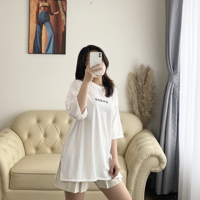 Áo phông nữ / Áo thun nữ tay lỡ form rộng màu trắng Onboo freesize, Vải cotton