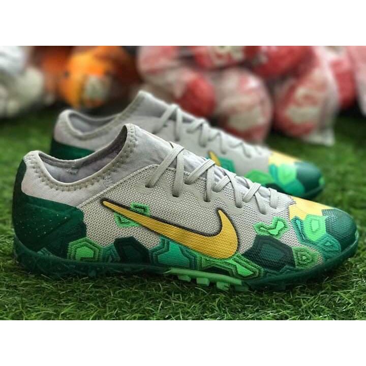 Giày Bóng Đá Mercurial Vapor 13 Pro Xám Xanh Lục Vạch Vàng TF