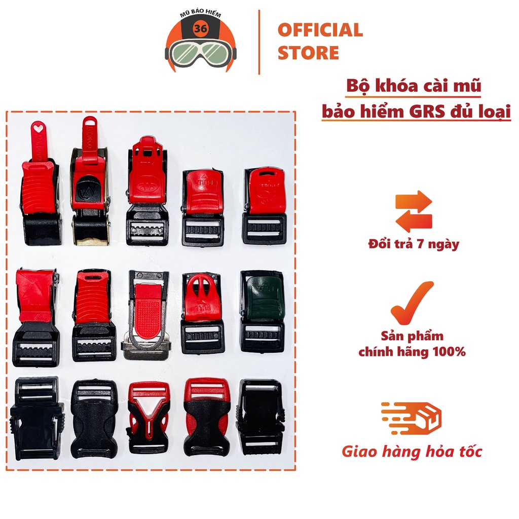 Bộ khóa cài mũ bảo hiểm GRS đủ loại, có thể thay thế được cho tất cả các loại mũ nón bảo hiểm trên thị trường