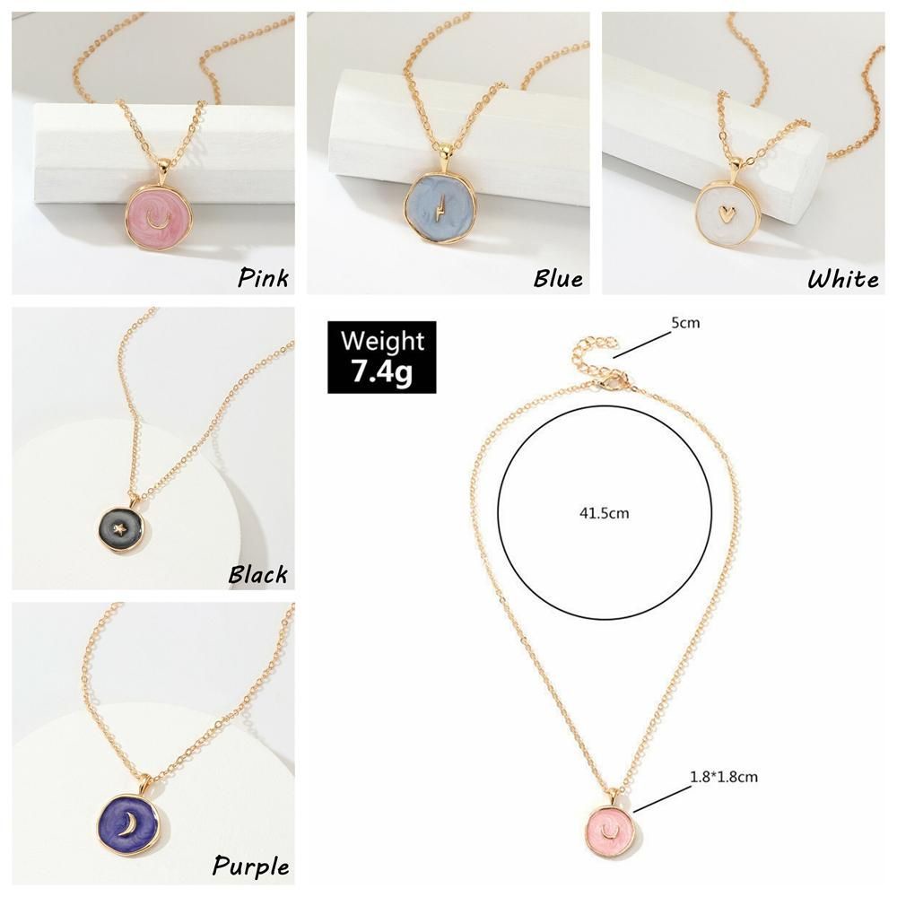 Vòng cổ mặt tròn họa tiết ngôi sao mặt trăng thời trang cho nữ