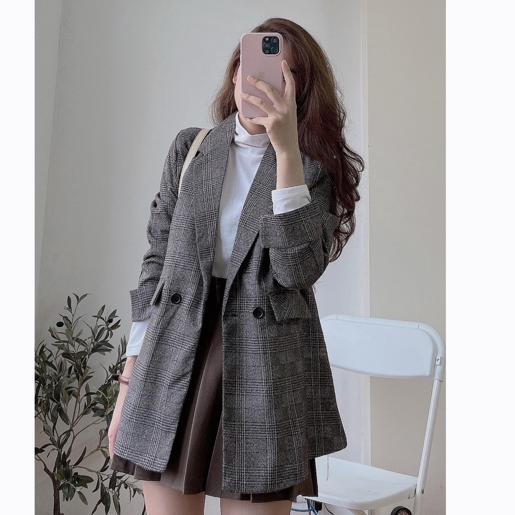 Áo Blazer Kẻ Gập Tay, Áo Blazer 2 Lớp - Titto Closet
