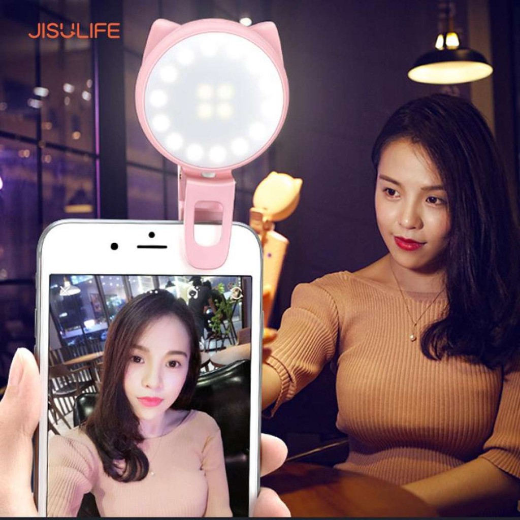 Đèn LED Selfie trợ sáng kẹp điện thoại 3 cấp độ - Tạo hiệu ứng chụp ảnh quay Tik Tok cực đẹp hình con mèo Jisulife BL02 | BigBuy360 - bigbuy360.vn
