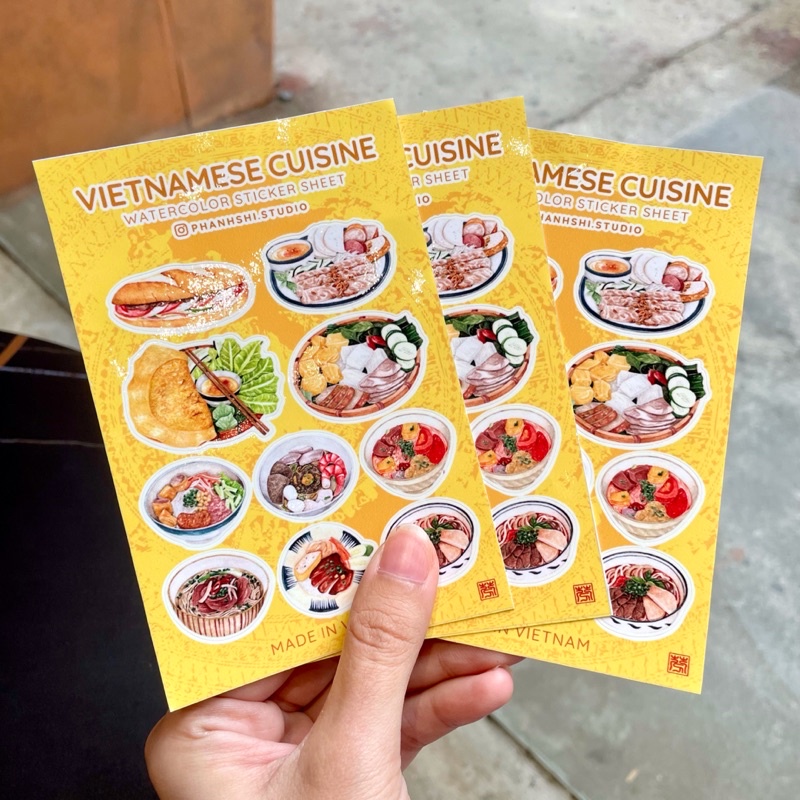 Tấm Sticker Hình Dán Ẩm Thực Việt 9x13,5cm In Từ Tranh Vẽ Tay Màu Nước