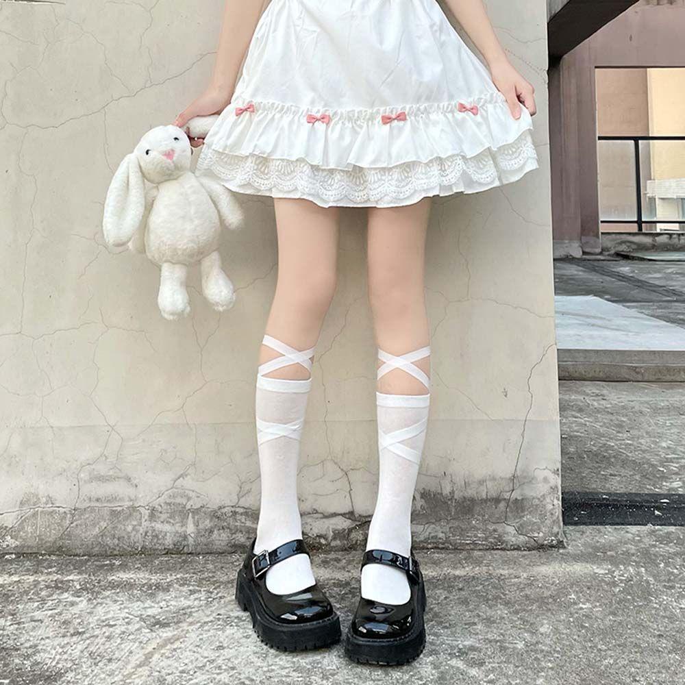 Vớ Cotton Co Giãn Họa Tiết Ruy Băng Phong Cách Lolita Công Chúa WMES15H