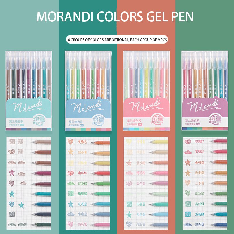 Set 9 bút mực gel nhiều màu sắc kích thước ngòi 0.5mm làm quà tặng văn phòng/trường học tiện dụng