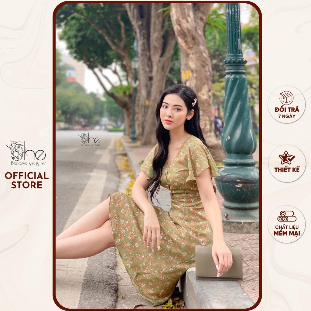 Đầm nữ hoa nhí voan tiểu thư She, váy hoa chữ A dài thiết kế bánh bèo xinh SDX77