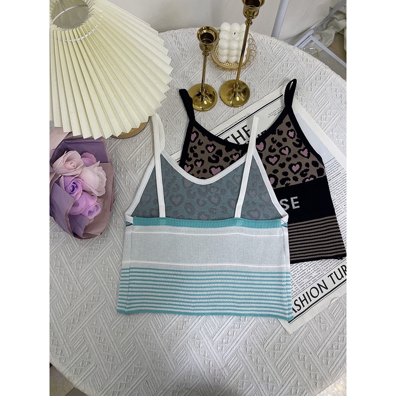 Áo Croptop 2 dây Họa Tiết Trái Tim LSEOUL A2537 Năng Động Quyến Rũ Gợi Cảm