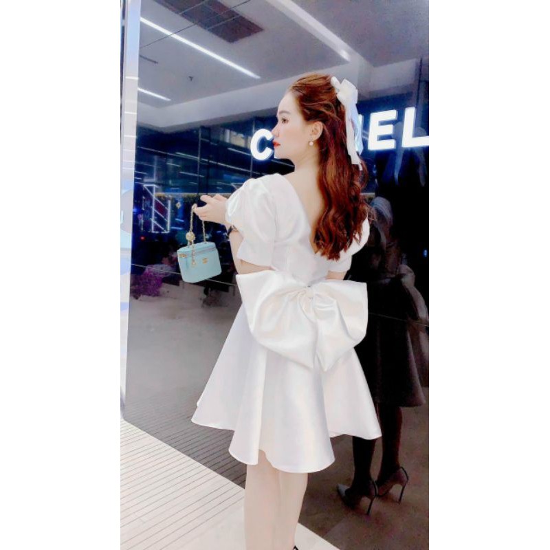 Đầm dự tiệc trắng xòe nơ lưng to Cindy Ngắn | BigBuy360 - bigbuy360.vn