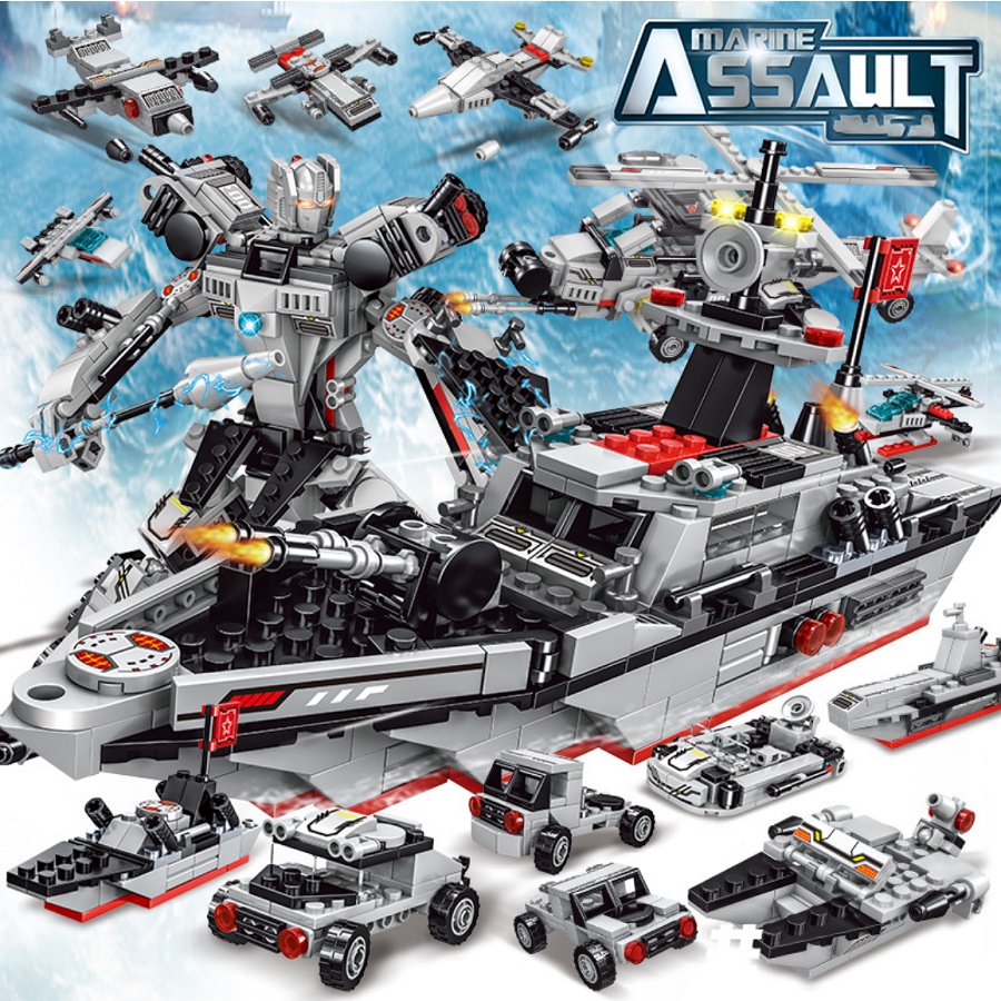 BỘ ĐỒ CHƠI XẾP HÌNH Tàu CHIẾN HẠM, TÀU THUYỀN, OTO, ROBOT BIẾN HÌNH