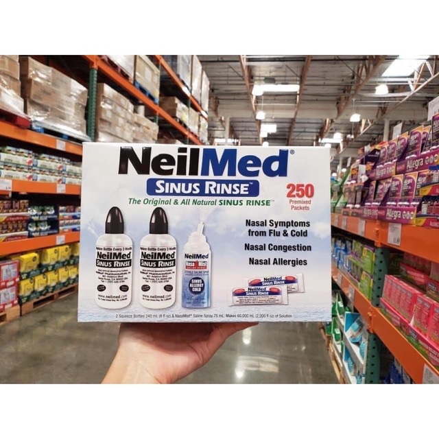 Bộ muối rửa mũi Neilmed sinus rinse gồm 2 bình rửa, 1 bình xịt và 250 gói muối