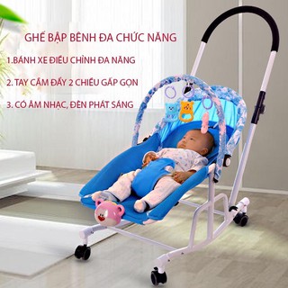 Nôi bập bênh màu xanh Cho Bé (Có Bảo Hiểm + Đồ Chơi + Mái Che + Điều Chỉnh Nằm Ngồi)