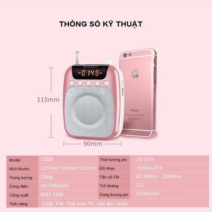 Máy Trợ Giảng Có Dây SHIDU SD-S358 TẶNG KÈM Micro Không Dây Cài Đầu