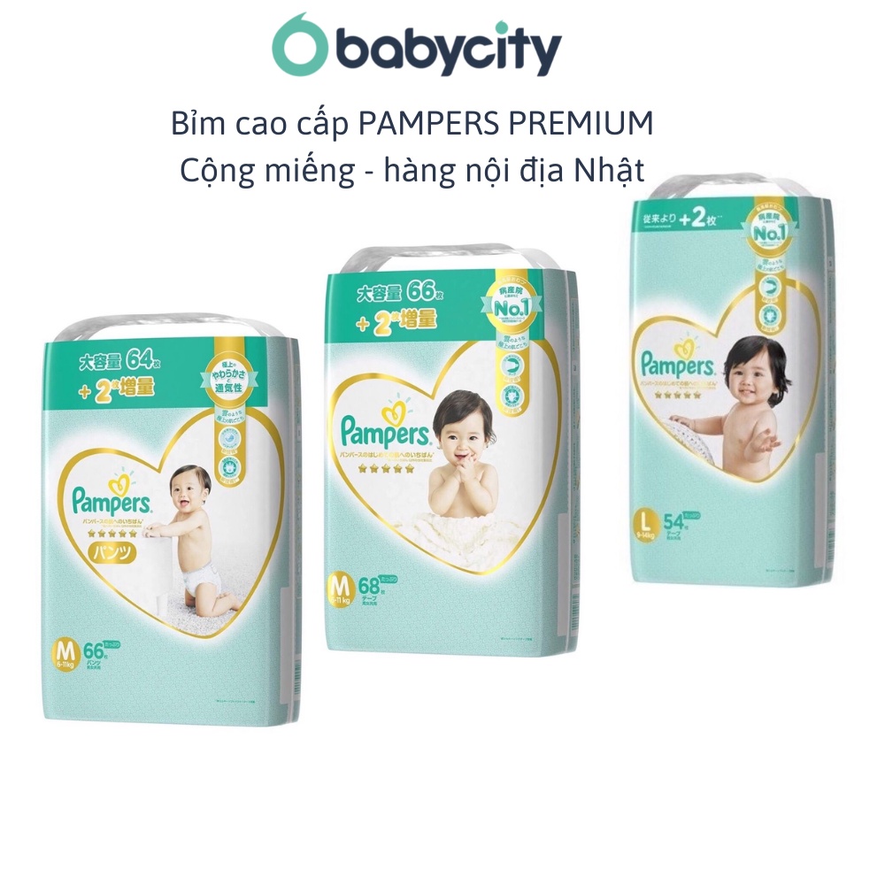 Bỉm cao cấp PAMPERS PREMIUM siêu cộng miếng hàng nội địa Nhật đủ size dán NB90/S82/M68/L54, size quần M66/L52/XL48