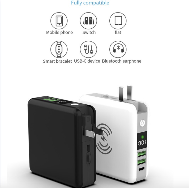 Cốc sạc nhanh Kiêm Pin sạc dự phòng 2in1 QI Wirless 10.000mAh cho mọi dòng điện thoại máy  tính bảng (Lighting + Type C)