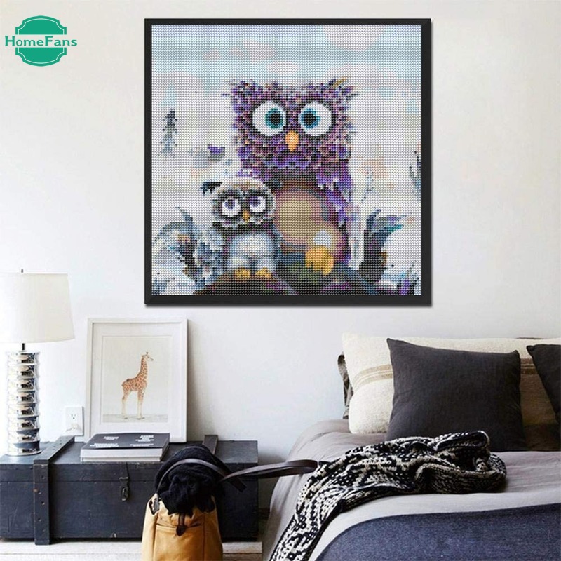 Set tranh đính đá tự làm DIY 5D hình cú mèo 30x30cm5d