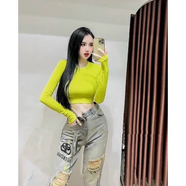 ÁO THUN CROPTOP TAY DÀI XỎ NGÓN NHIỀU MÀU MS11543 (G2- 1)