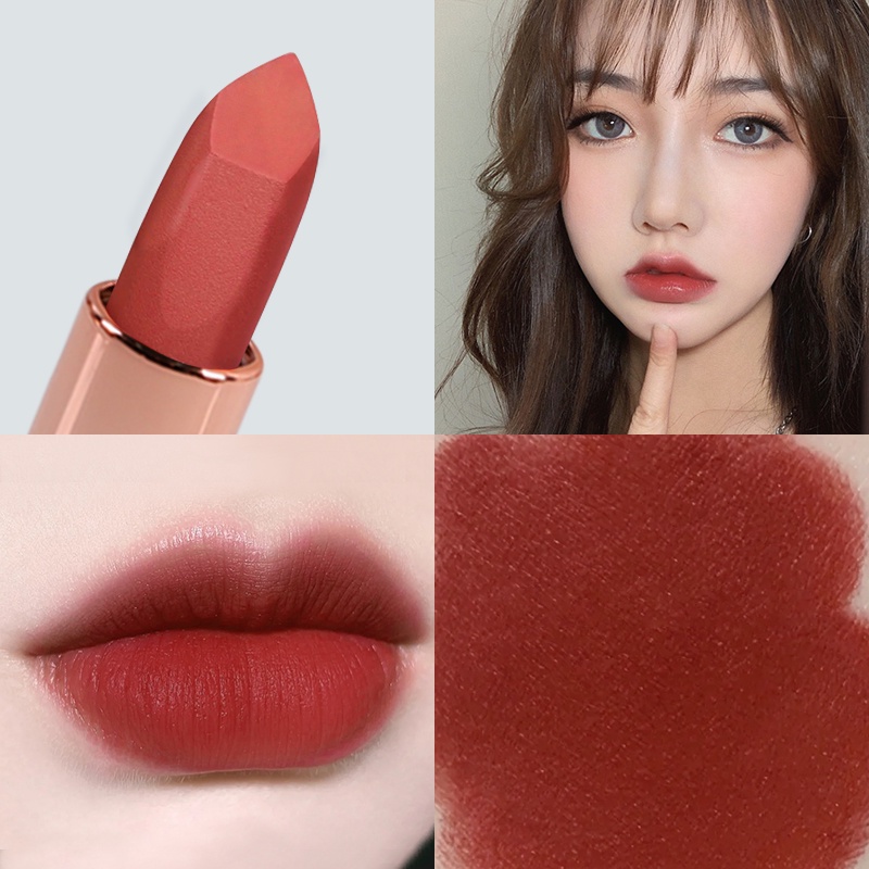 [Hàng mới về] Son lì Vibely thiết kế màu hổ phách thời trang không phai màu không dính thành cốc