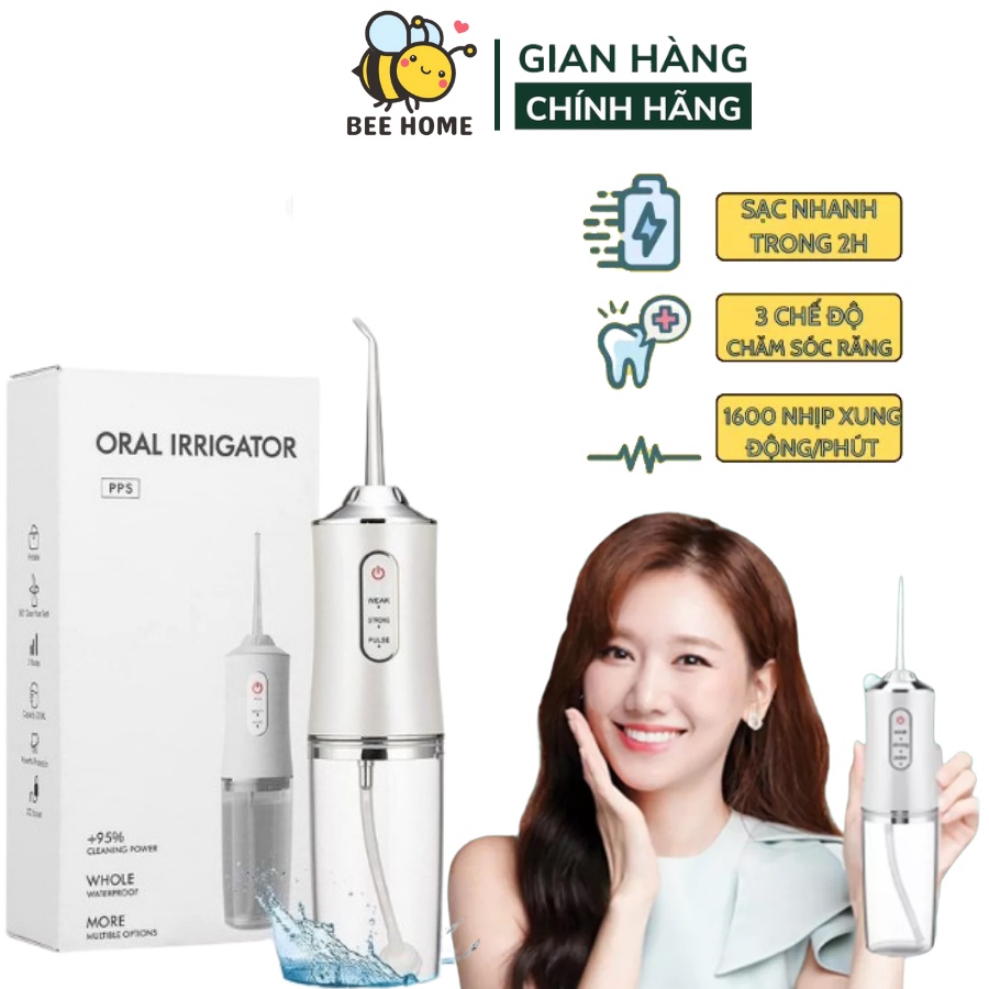 Máy tăm nước cầm tay tự động Oral Irrigator, dụng cụ vệ sinh răng miệng cộng nghệ Châu Âu với 3 chế độ xịt cao cấp