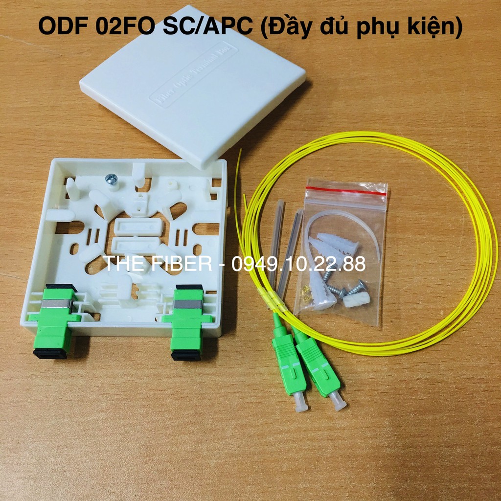 Hộp ODF MINI 02FO SC-APC - Đầy đủ phụ kiện: 02 Adapter SC-APC+ 2 Dây hàn quang + 2 ỐNG co nhiệt
