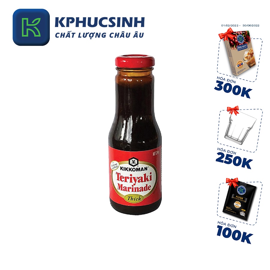 Sốt tẩm ướp teriyaki đậm đặc hiệu Kikkoman (chai thủy tinh) 290g KPHUCSINH - Hàng Chính Hãng