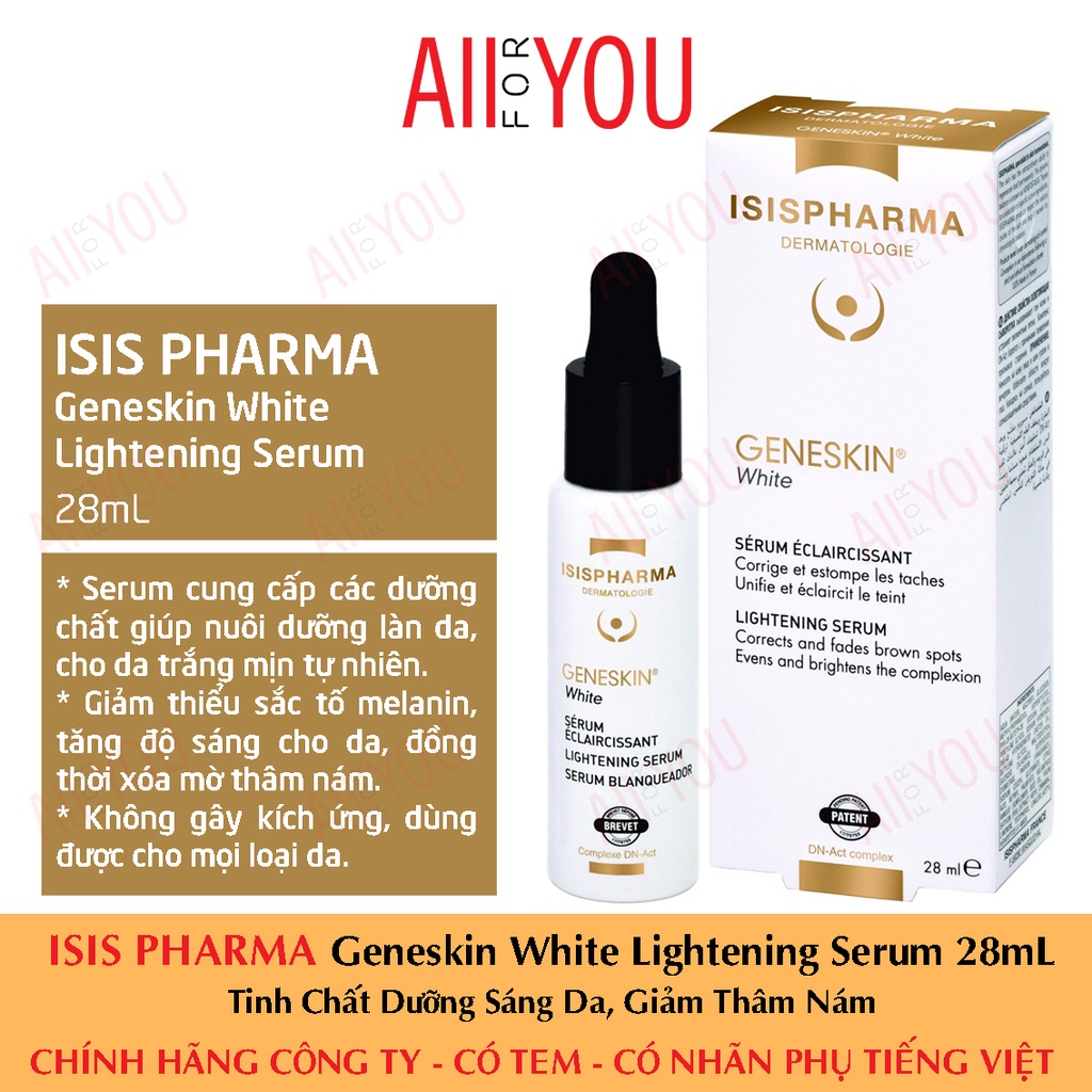 ISIS Pharma Geneskin White Lightening Serum 28mL - Tinh Chất Dưỡng Sáng Da, Giảm Thâm Nám.