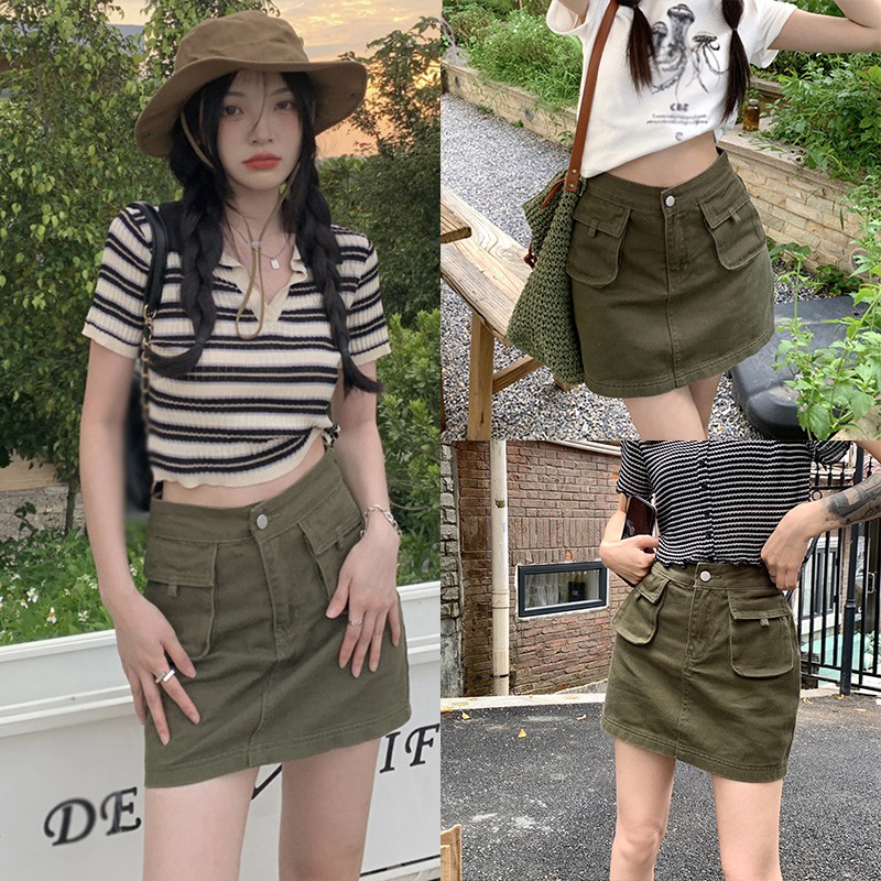 Váy denim Ngắn Lưng Cao Thời Trang Mùa Hè Dành Cho Nữ