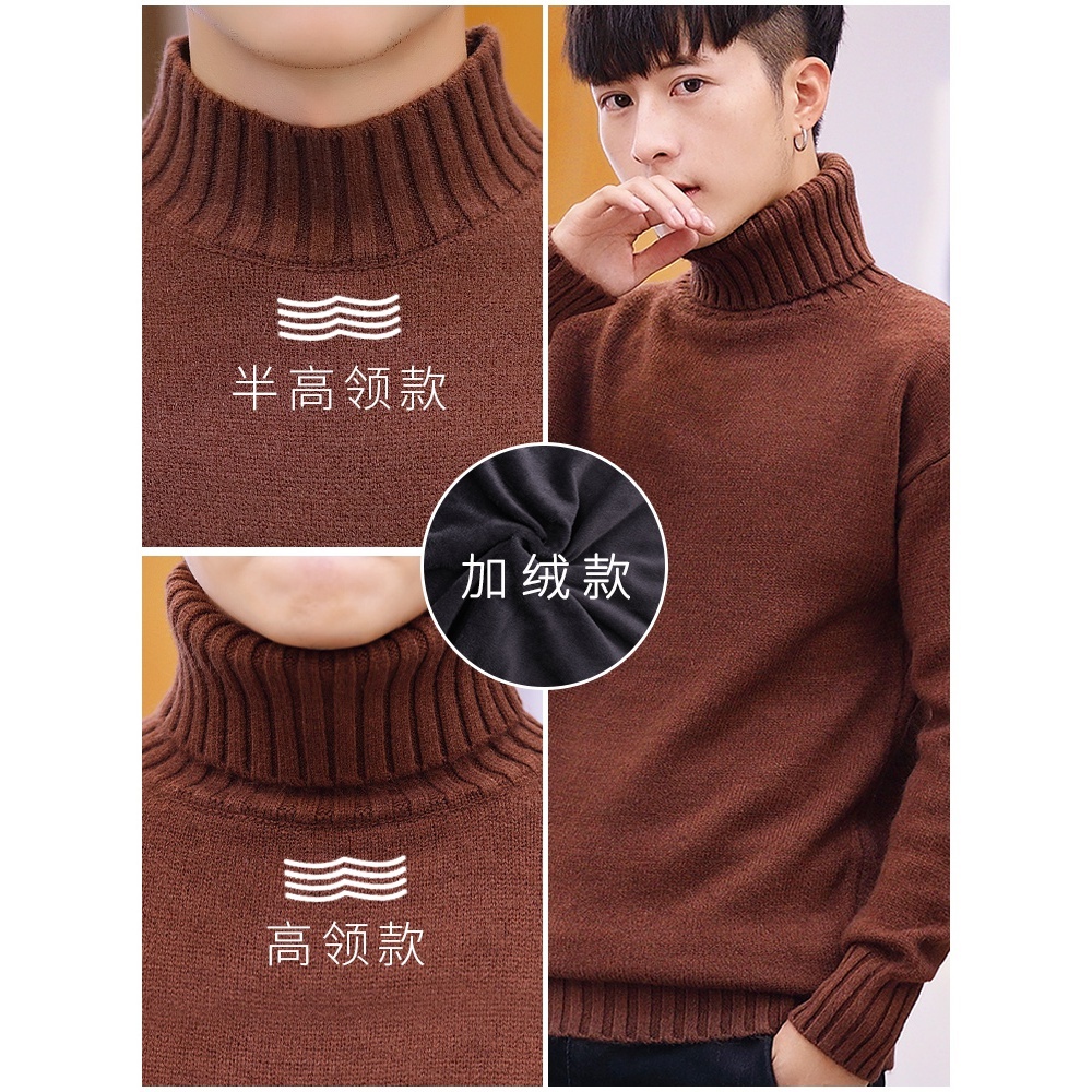 Áo Len Cổ Lọ Lót Lông Cừu Dày Dặn Phong Cách Hàn Quốc Thời Trang Thu Đông Mới Cho Nam