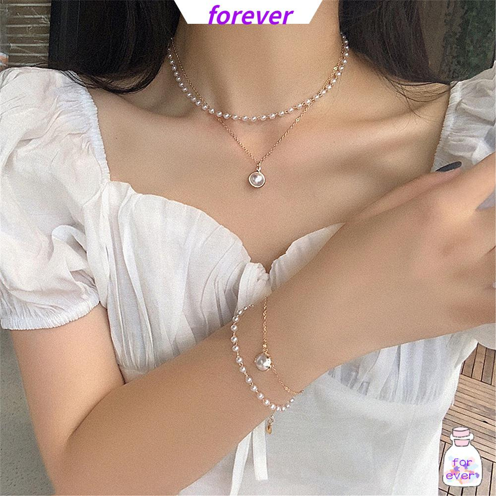 Vòng Cổ Choker Hai Lớp/Vòng Tay Đính Ngọc Trai Nhiều Màu Thời Trang Mùa Hè Năm 2021 Cho Nữ