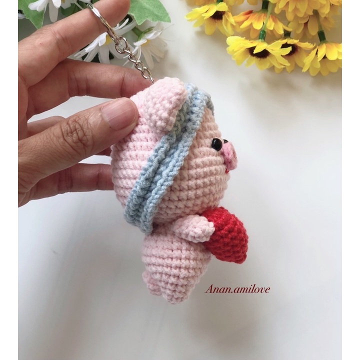 Móc khoá con heo móc bằng len