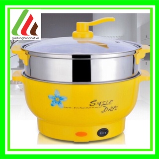 Nồi Lẩu hấp mini 2 tầng, ca nấu mì, đa năng Gọn nhẹ, 2 nấc nhiệt, tiện dụng