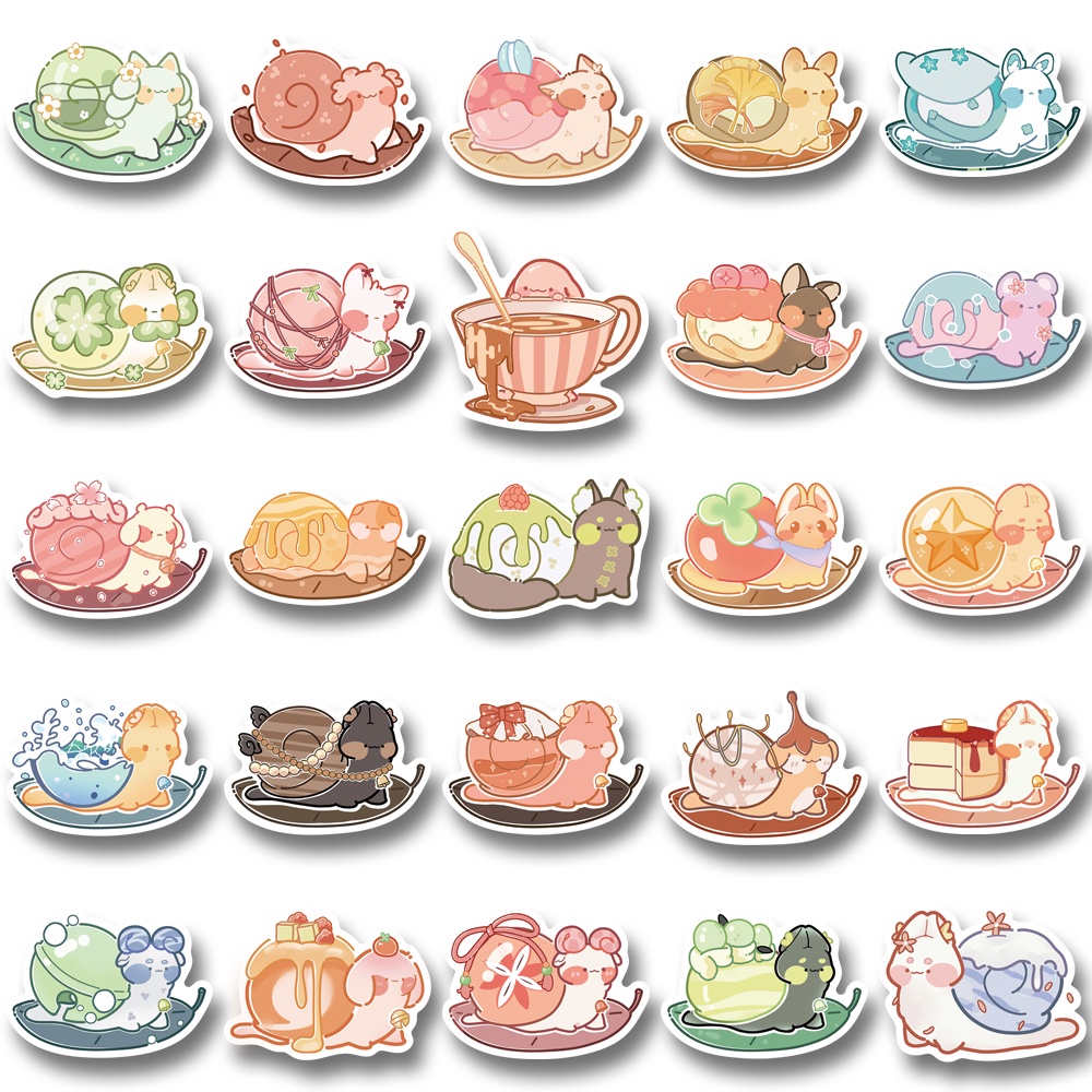 Bộ 50 Miếng Dán Trang Trí Laptop Chống Thấm Nước Hình Ốc Sên Hoạt Hình Dễ Thương