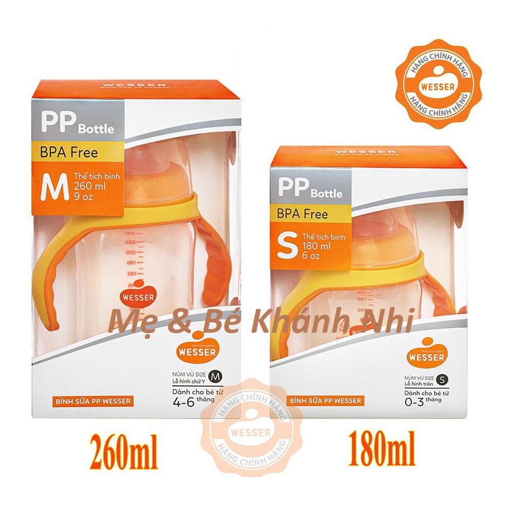 Bình Sữa Wesser Cổ Rộng PP Bottle 180ML/ 260ML 🎀 FREESHIP 🎀 Bình Sữa Cổ Rộng Wesser 33 11