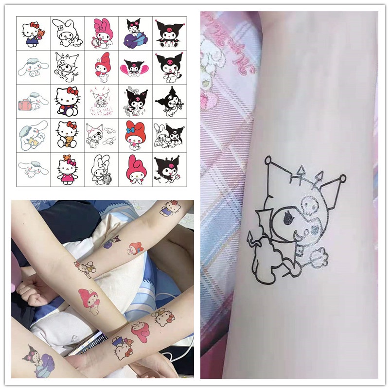 SANRIO Bộ 25 Tấm Hình Xăm Dán Chống Thấm Nước Lâu Trôi Họa Tiết Hoạt Hình Dễ Thương