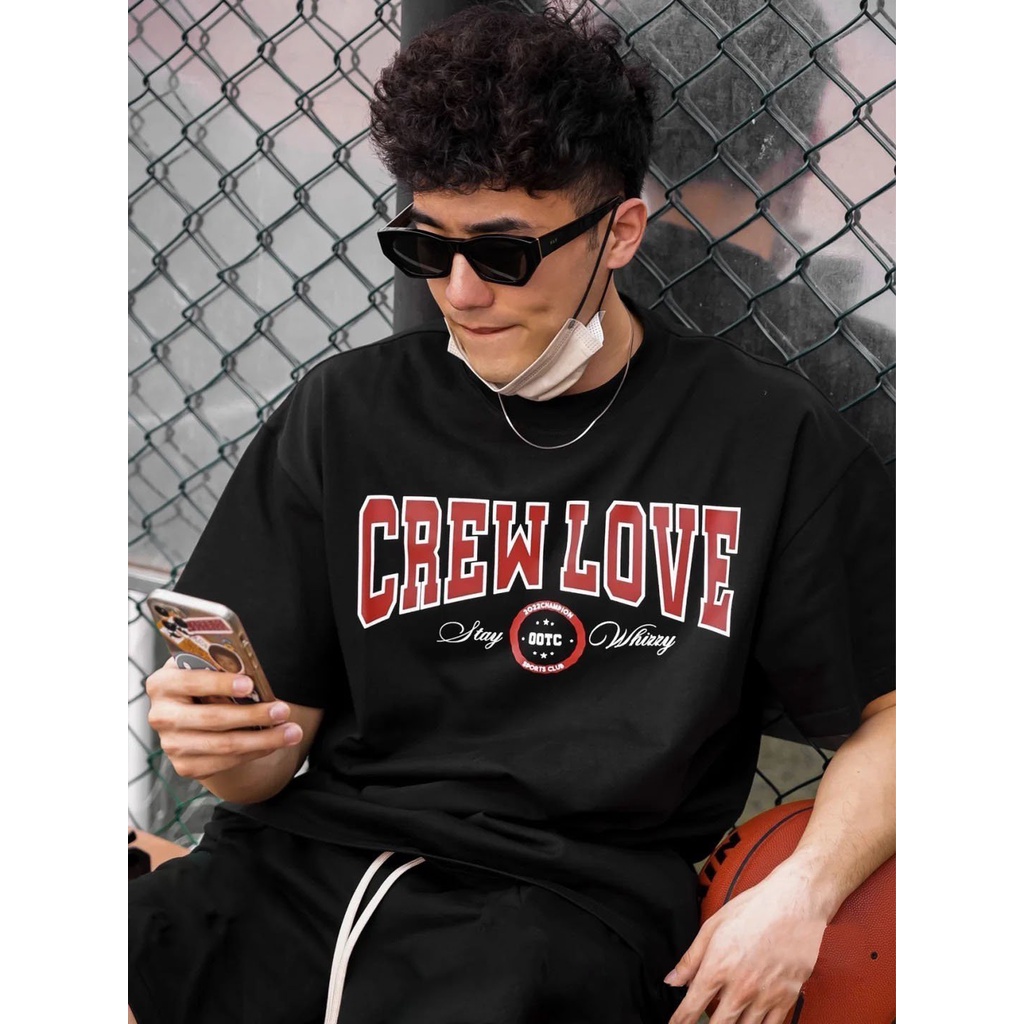 Áo đen - Quần đen Beaver Tee "CREW LOVE ĐỎ" Local Brand tay lỡ form rộng nam nữ Unisex Freeship Extra