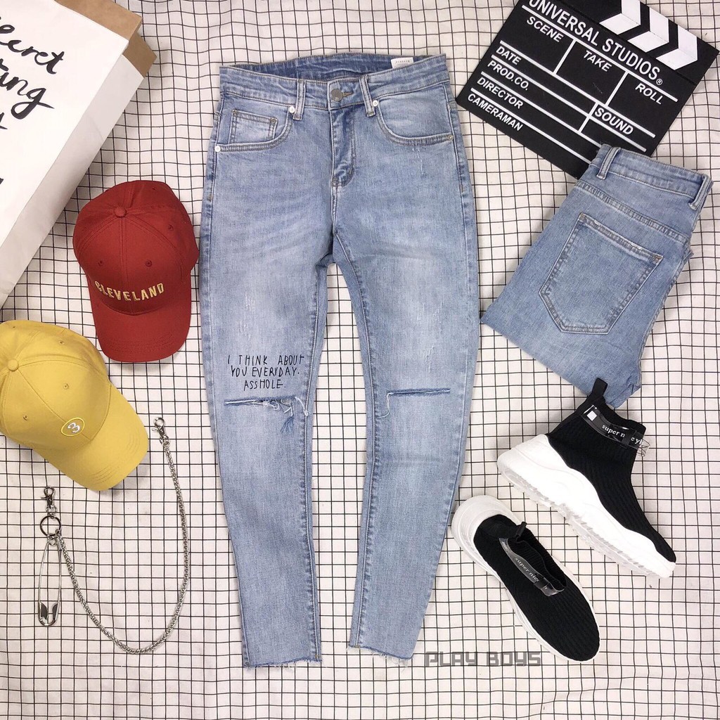 Quần jean nam xanh rách chạy viền chất bò cao cấp AHFASHION | BigBuy360 - bigbuy360.vn